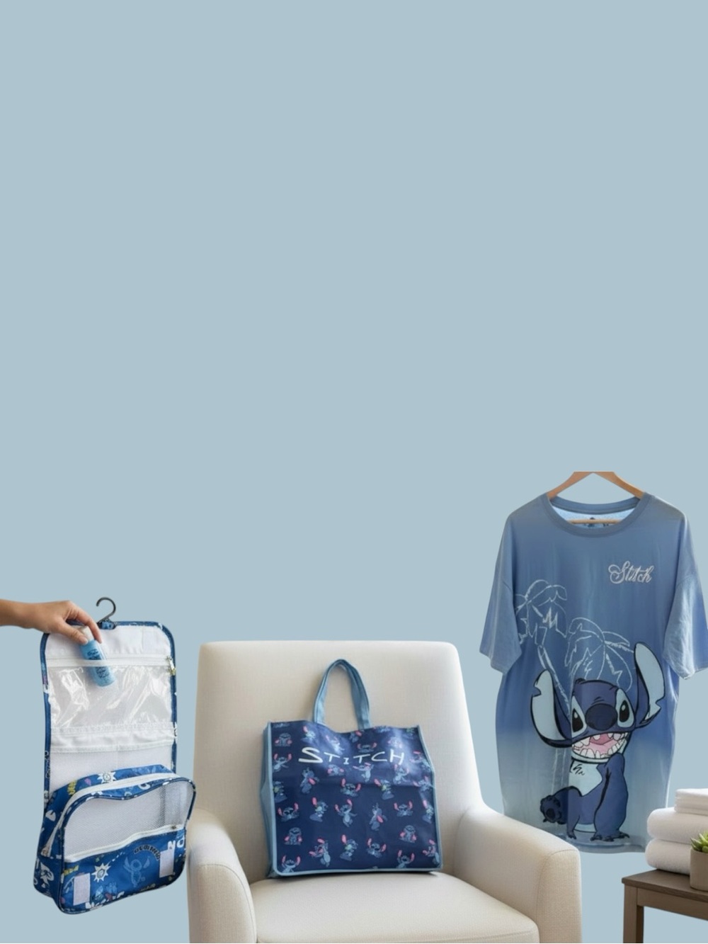 Disney Lilo & Stitch Sleep Shirt Travel Toiletry Organizer Tote Bag Bundle NWT
